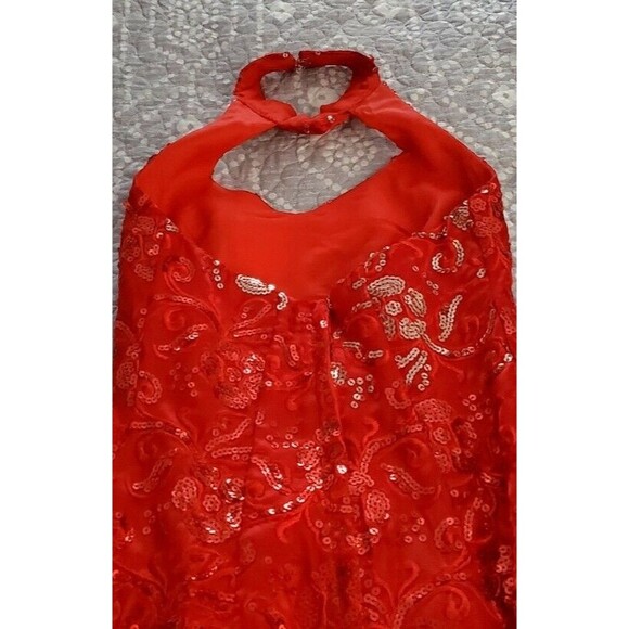 VTG Alyce Designs Formal Red Sequin Gown Sz 0 Choker Halter Slit Maxi Dress EUC - Picture 3 of 6